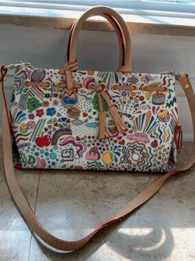 Dooney & Bourke White Graffiti Tassel Tote Y2K Doodle Bag USA
